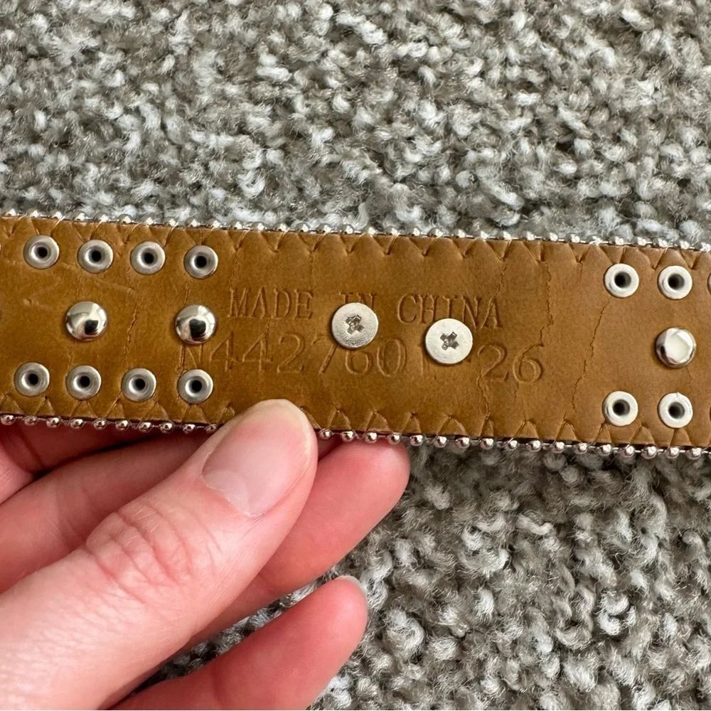 Nocona Leather Belt 26 Black Studded Rhinestone Sliver Bling Cowgirl Y2K Boho‎